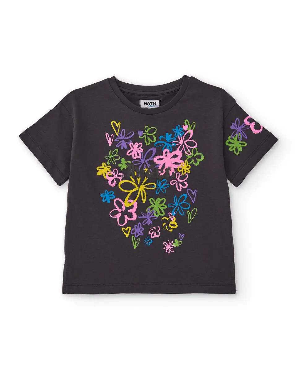 TucTuc Magliette t-shirt bimba lilla maniche lunghe fiori