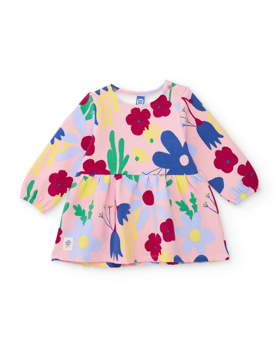 TucTuc Vestiti Vestito Felpa Bambina Rosa Stampa Floreale