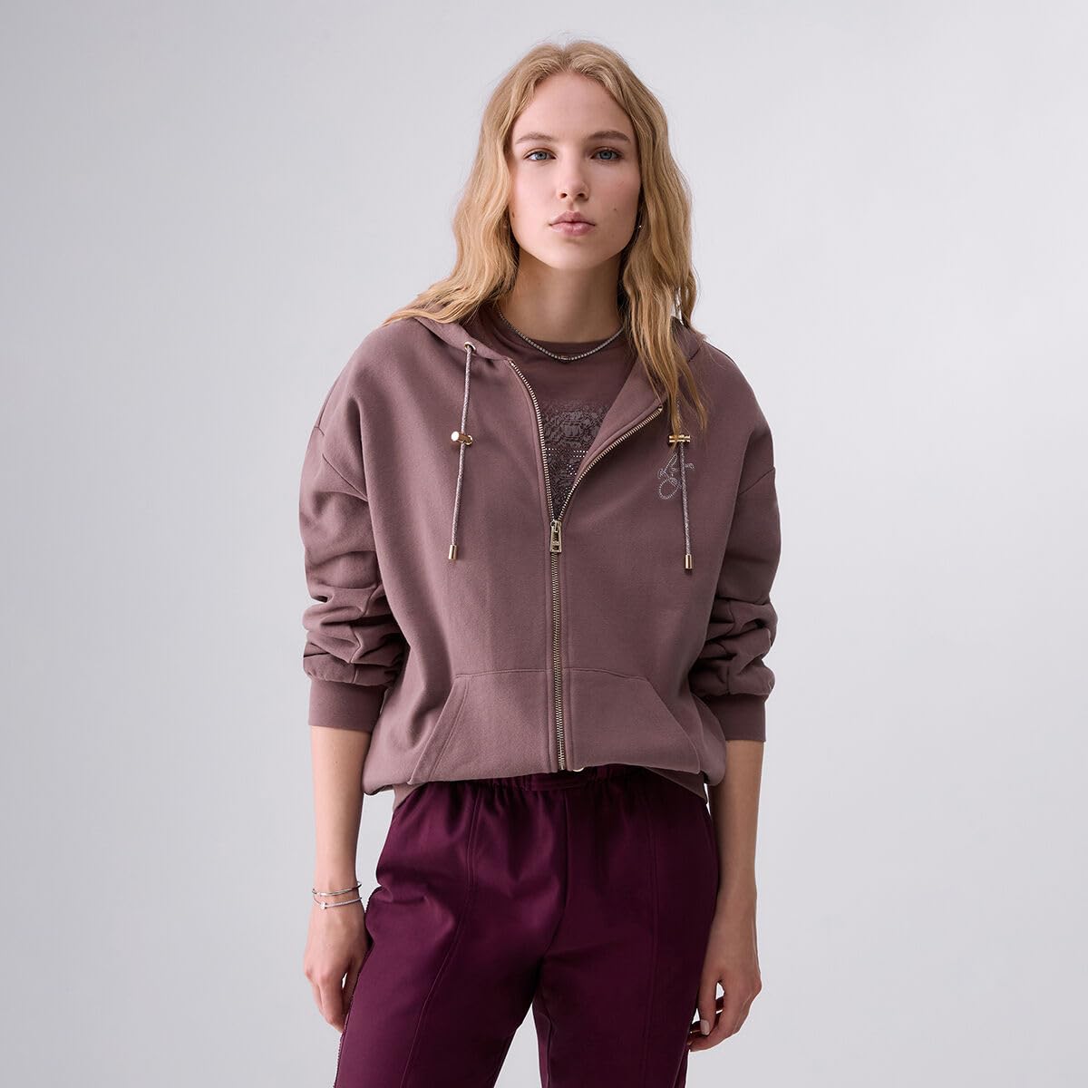 Liu Jo Felpa con Zip e Cappuccio felpa L bianca