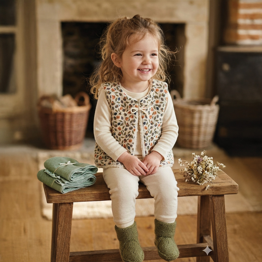 Petite Citrouille Célestine gilet bambino cotone fiori reversibile