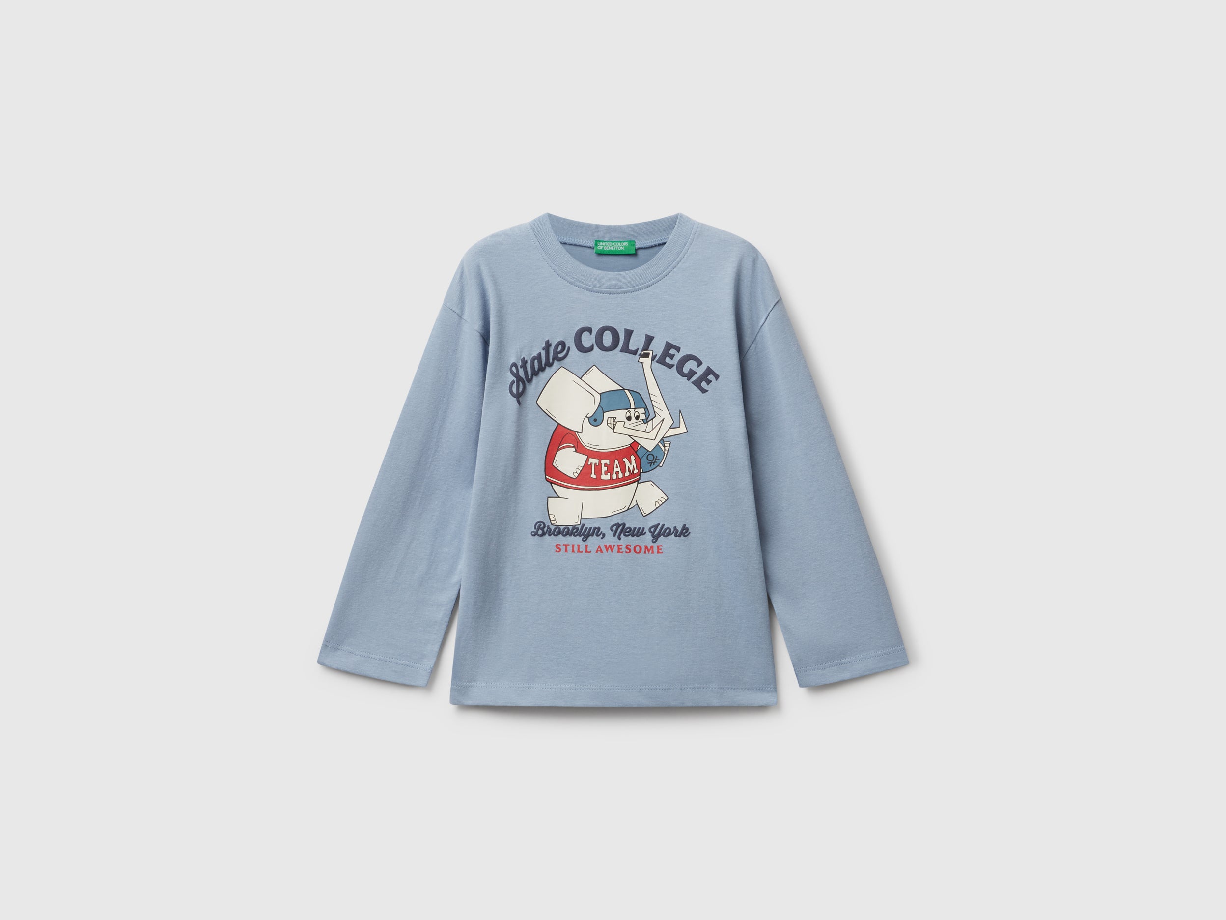 Benetton T-Shirt manica lunga maglietta cotone bio stampa 104