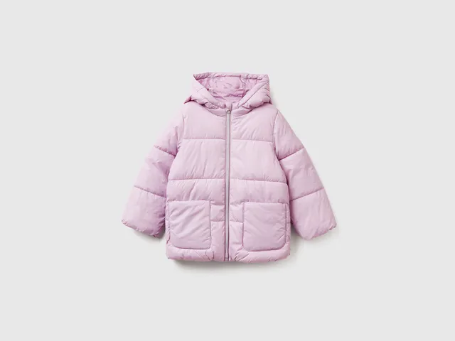 Benetton Piumino bimbo nylon cappuccio tasche logo