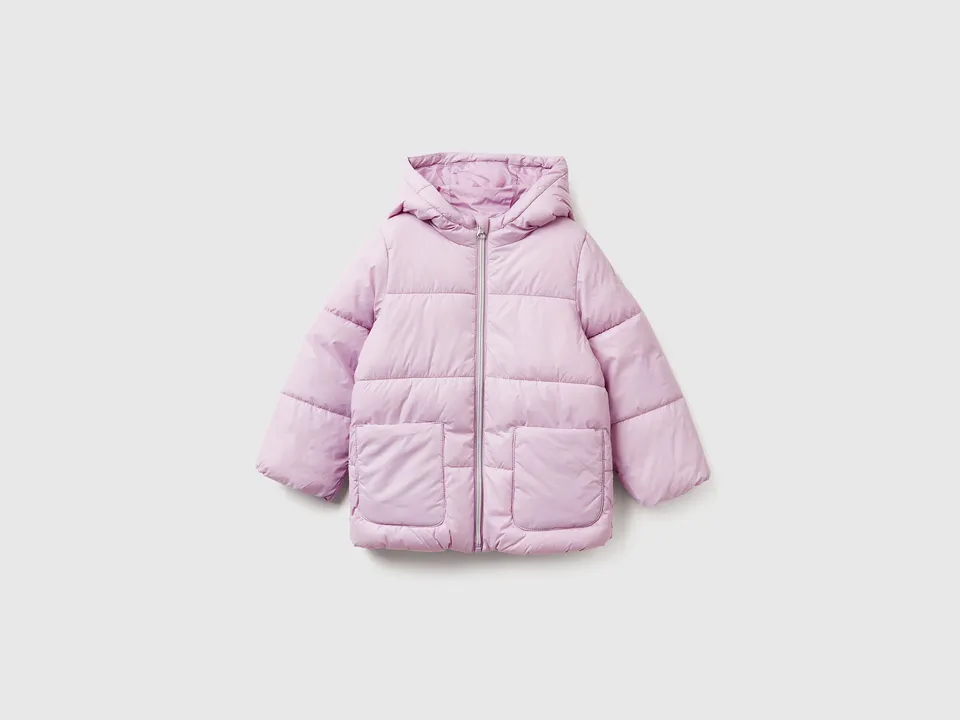 Benetton Piumino bimbo nylon cappuccio tasche logo