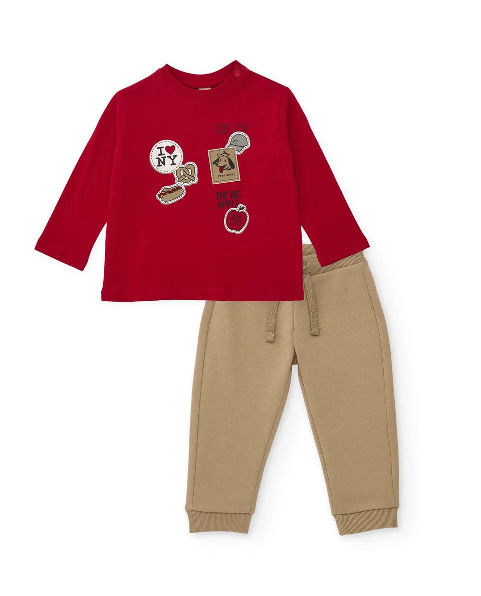 TucTuc Completi Maglietta Pantaloni Felpa Rosso Bimbo