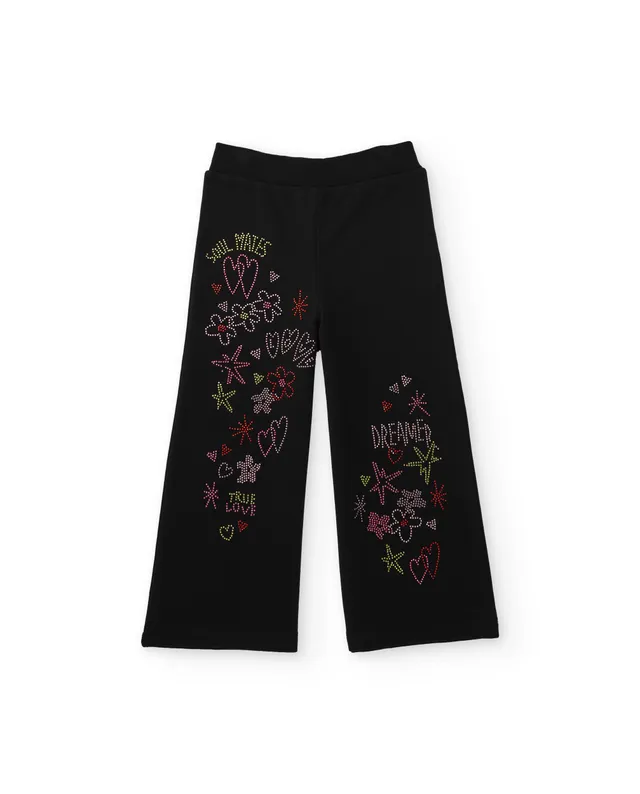 TucTuc Pantaloni Felpa bambina nera gamba larga fiori