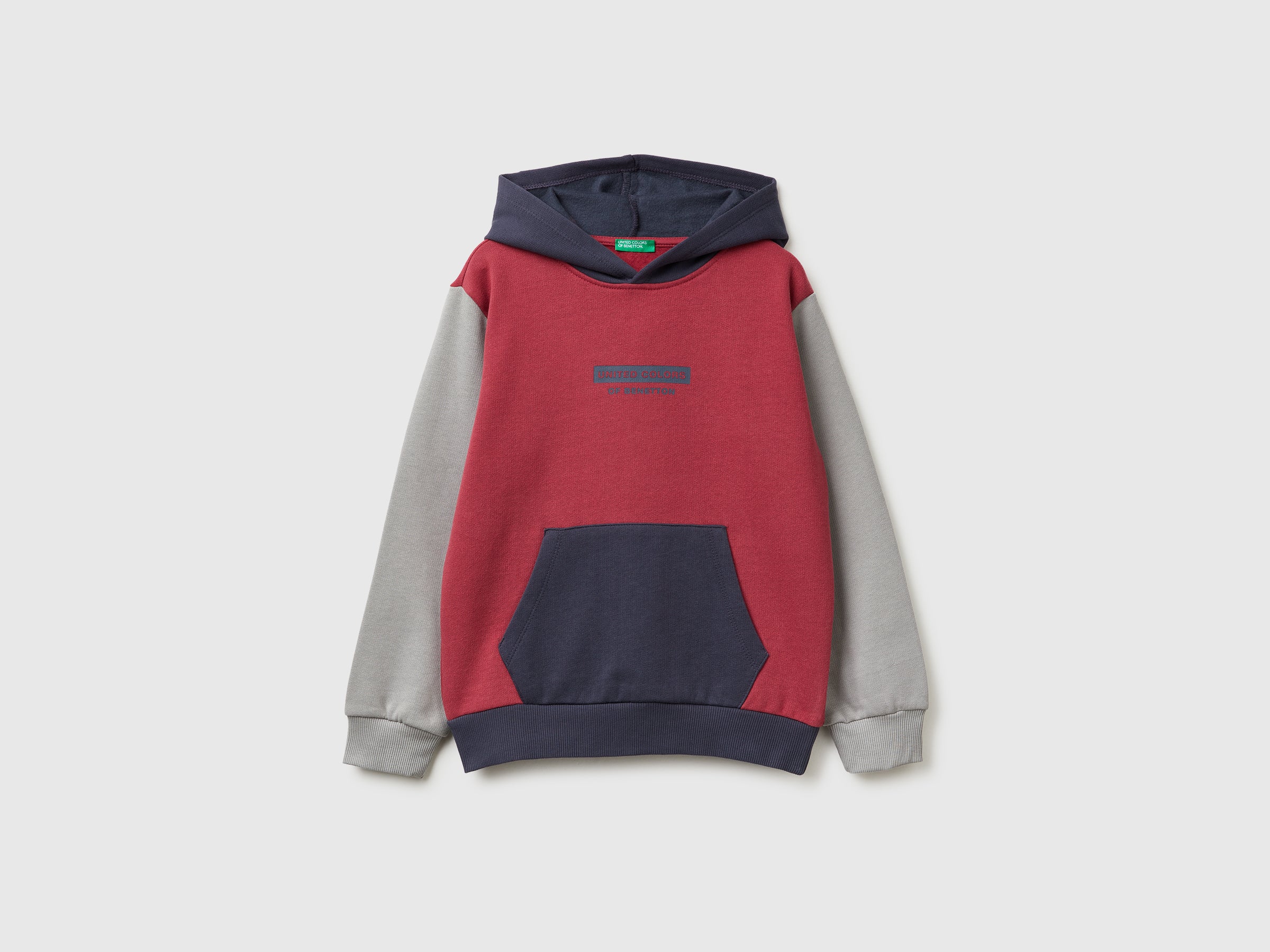 Benetton Felpa Cappuccio Cotone Logo Tasca Canguro