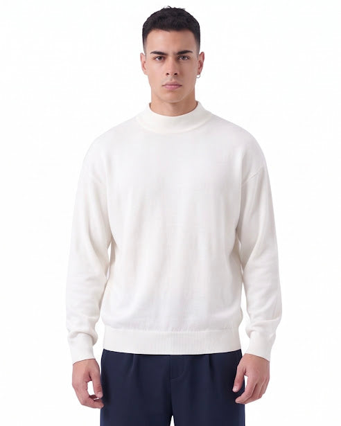 Sottosopra maglioncino lupetto misto viscosa maglia bianco basic