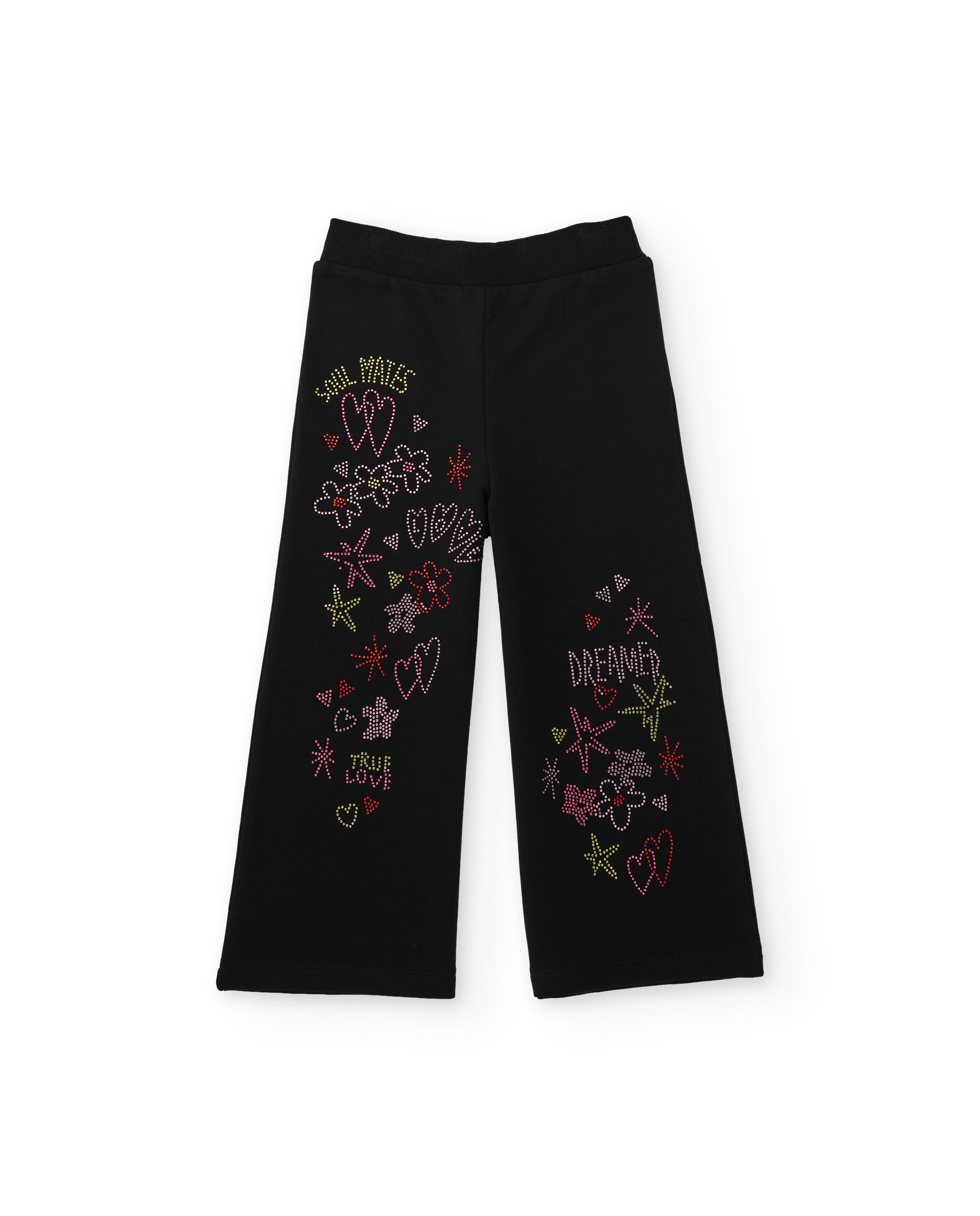 TucTuc Pantaloni Felpa bambina nera gamba larga fiori