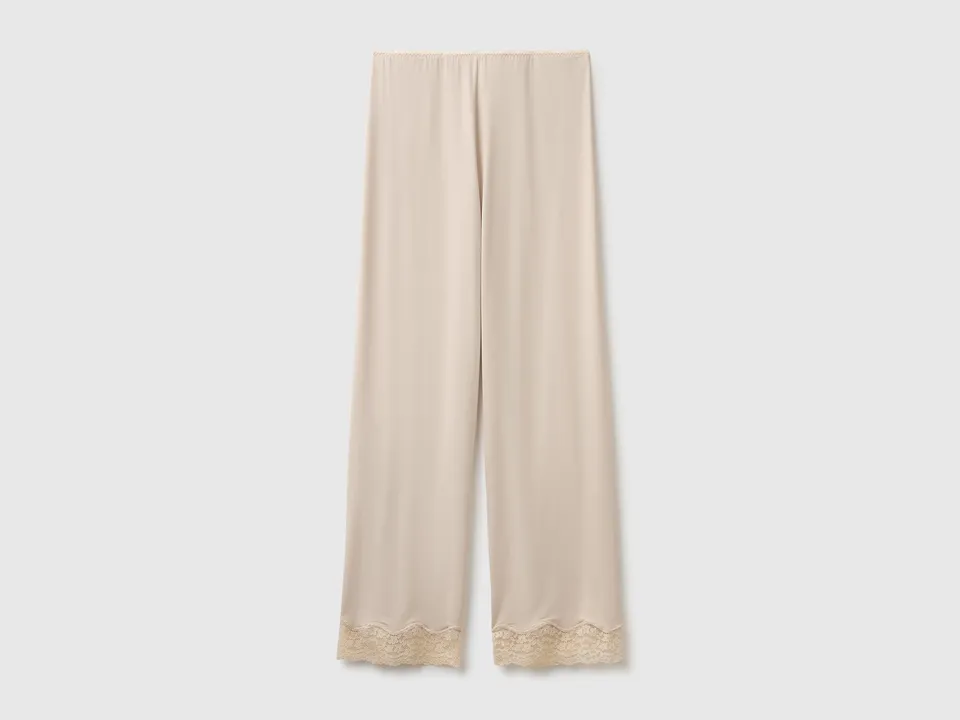 United Colors of Benetton Flowing trousers with lace pantaloni pigiama viscosa
