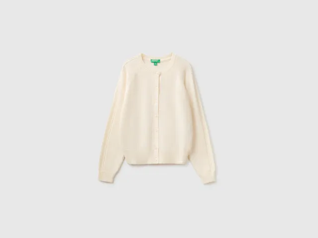 United Colors of Benetton Cardigan Lana Scollo Tondo Taglia L