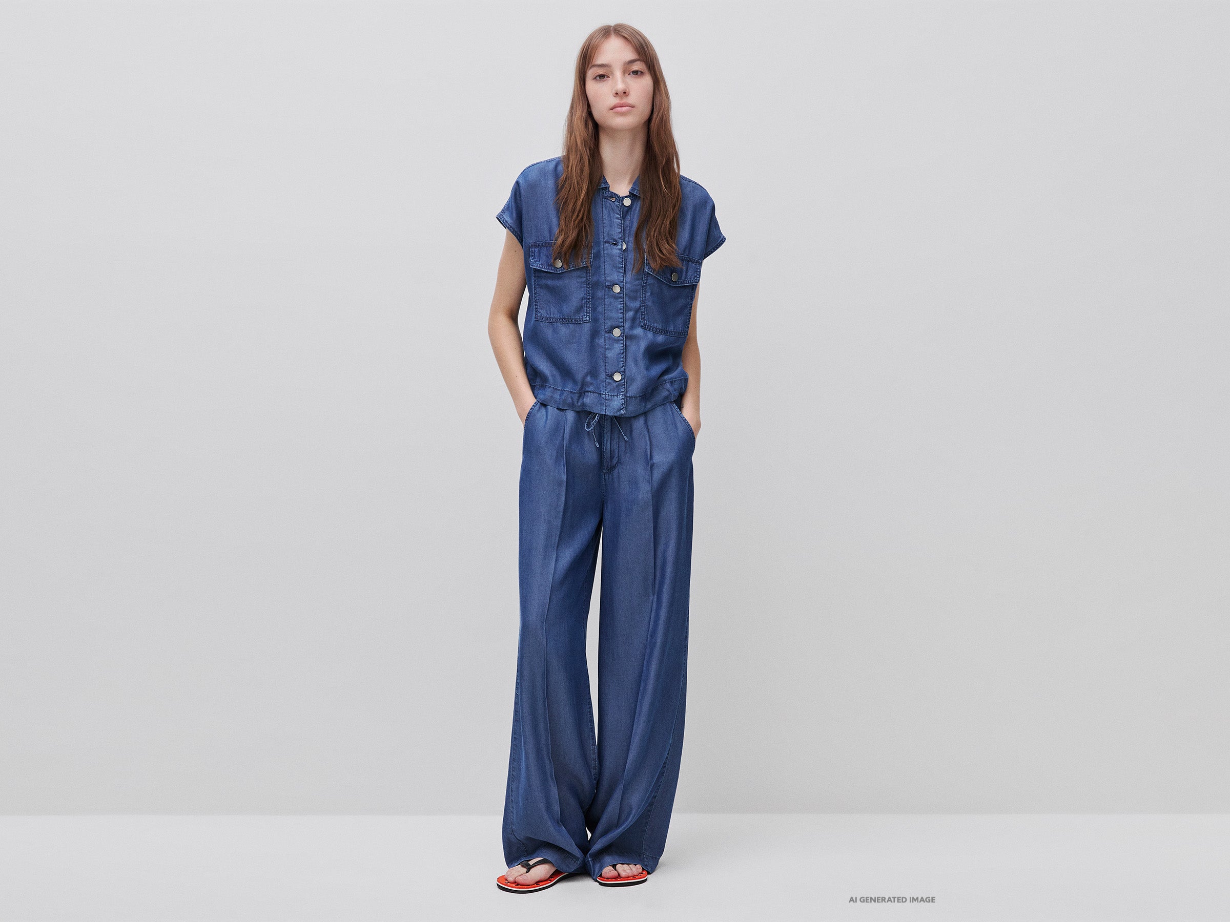 United Colors of Benetton Pantaloni Chambray Lyocell Gamba Larga XS