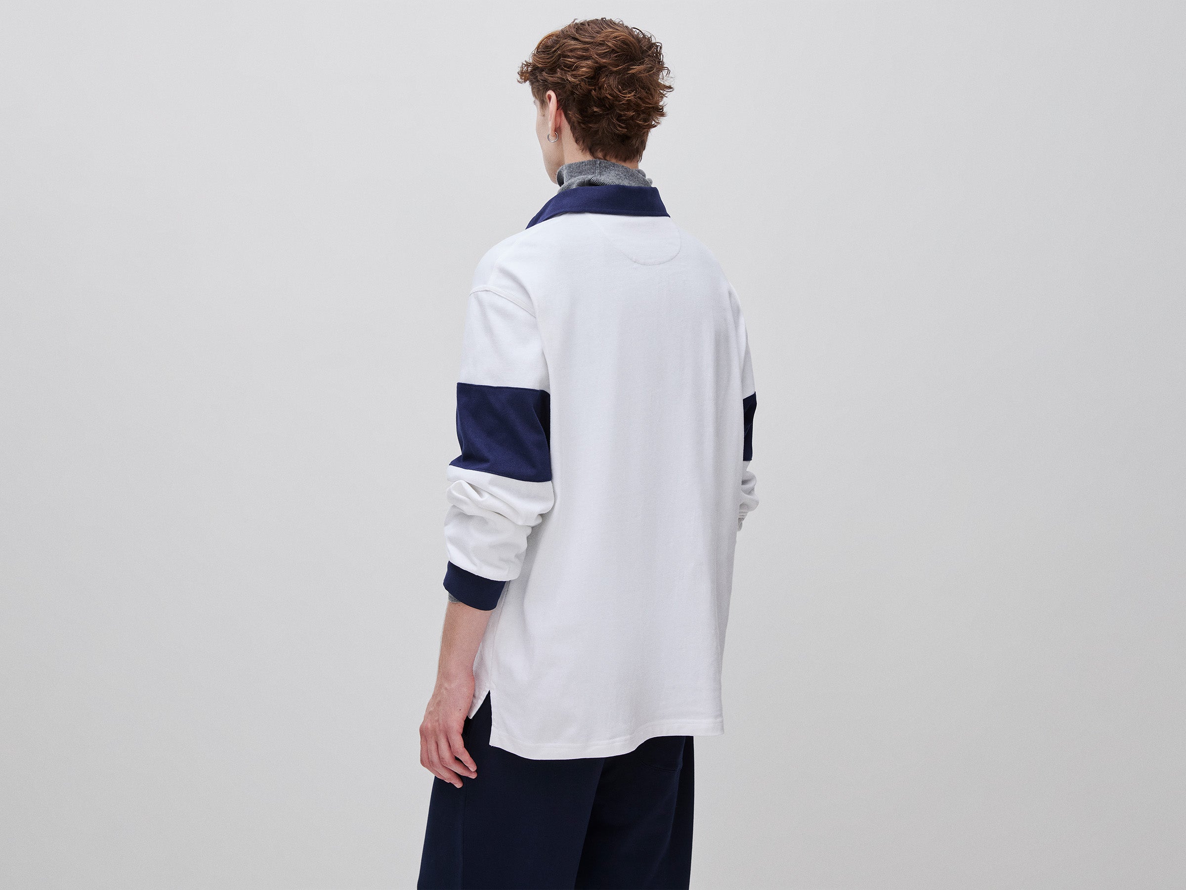 United Colors of Benetton Rugby Polo Manica Lunga Cotone Bianco Blu