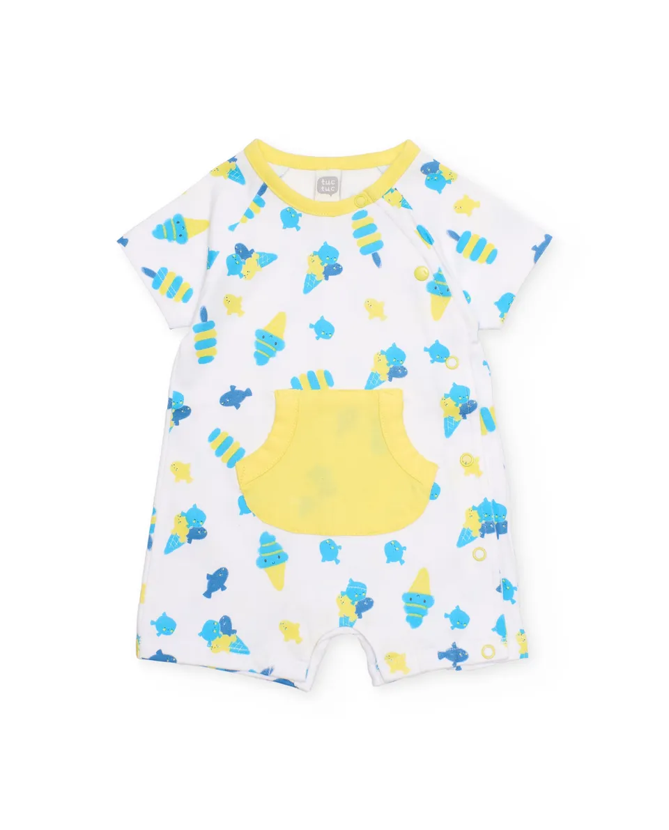 TucTuc Tutine Pagliaccetto Maglia Neonato Bianco Tasca