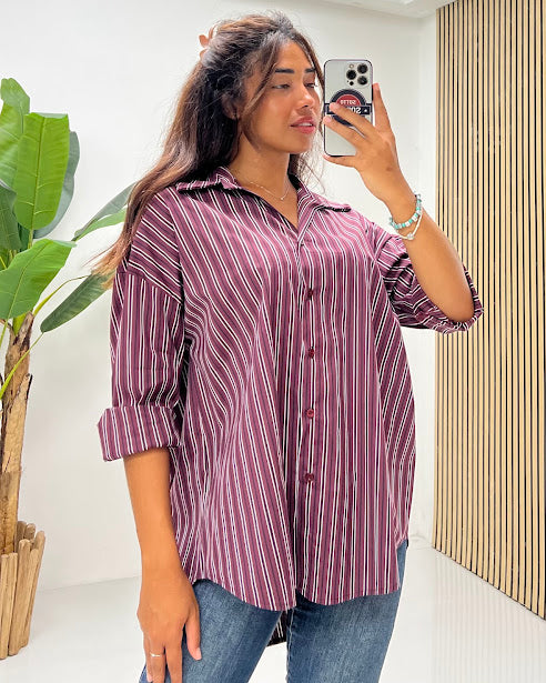Sottosopra Gm21 camicia righe asimmetrica prugna unica
