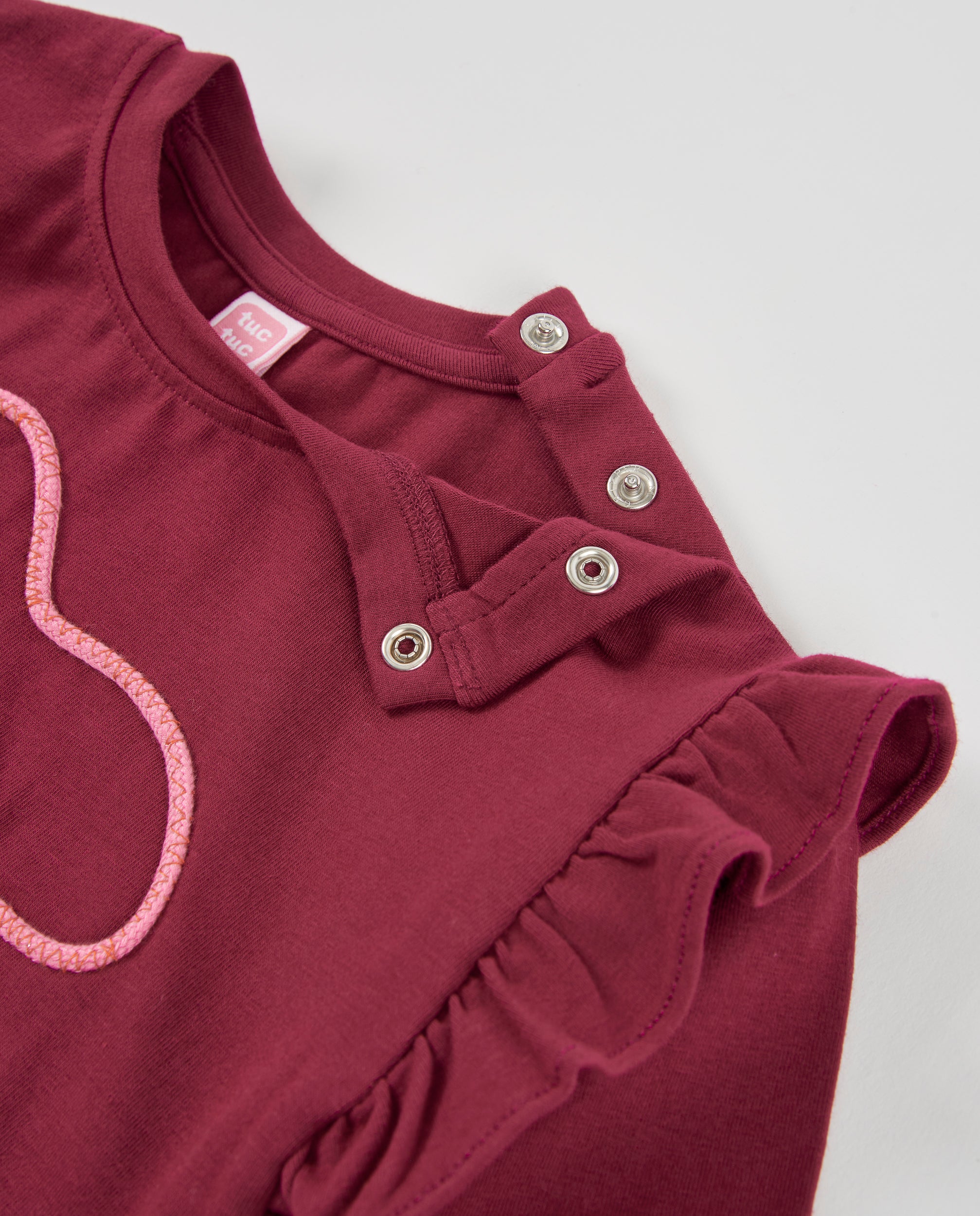 TucTuc Magliette t-shirt bambina bordeaux fiori volant