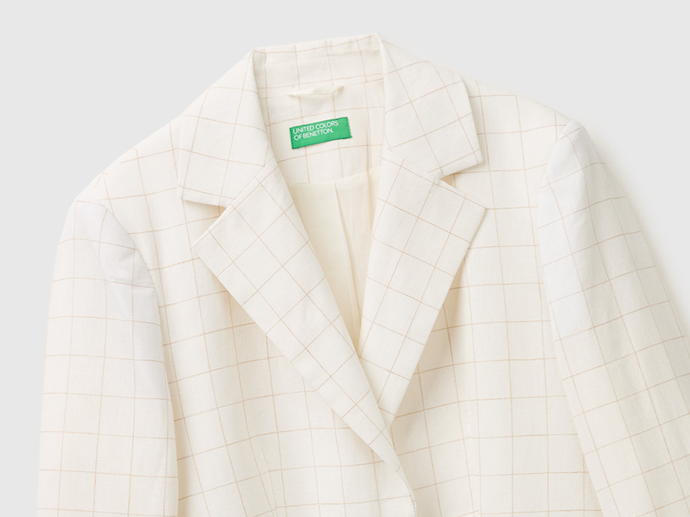 Benetton Checked Blazer giacca quadri lino cotone taglia 42