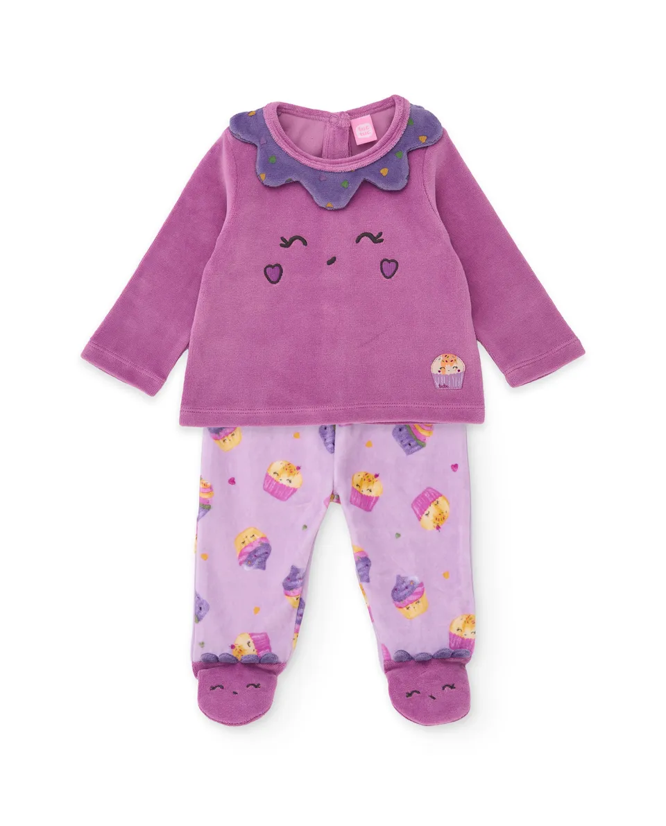 TucTuc Completi Completo Maglia Neonato Viola Ricamo