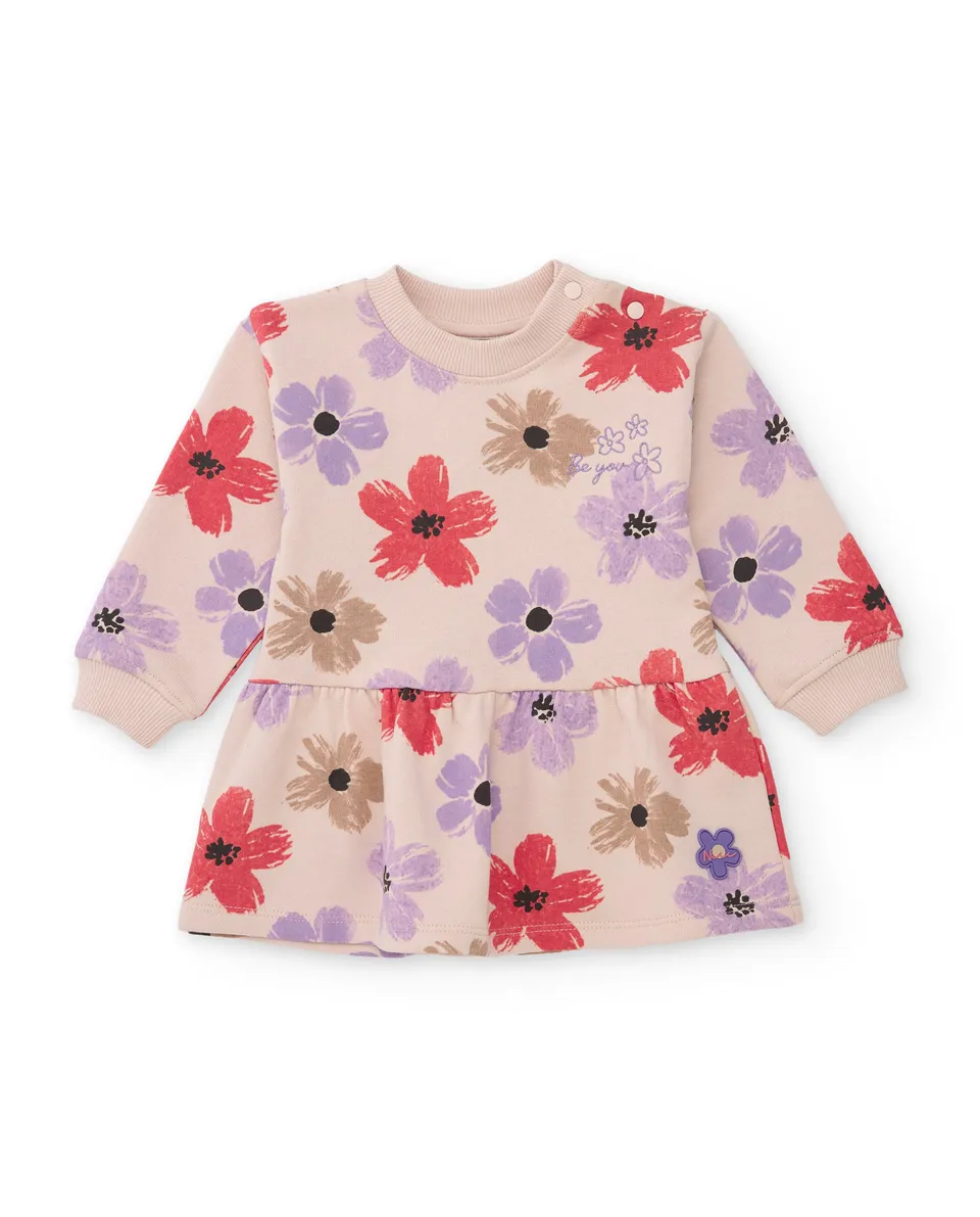 TucTuc Vestiti vestito felpa bambina beige floreale maniche lunghe