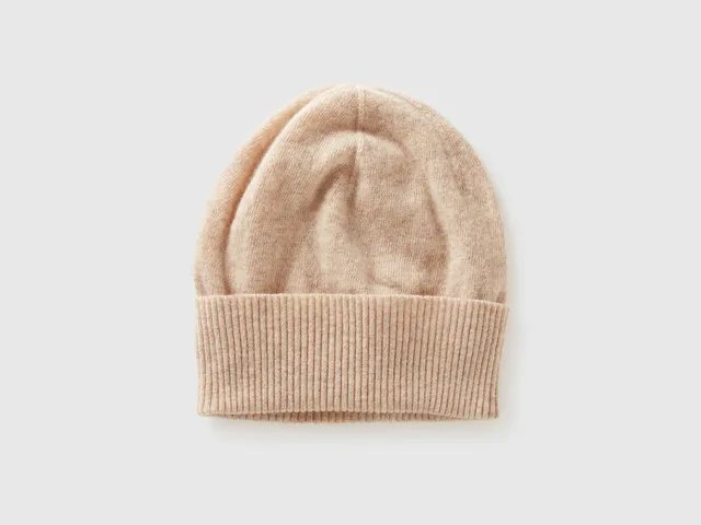 United Colors of Benetton berretto lana merino OS beige risvolto