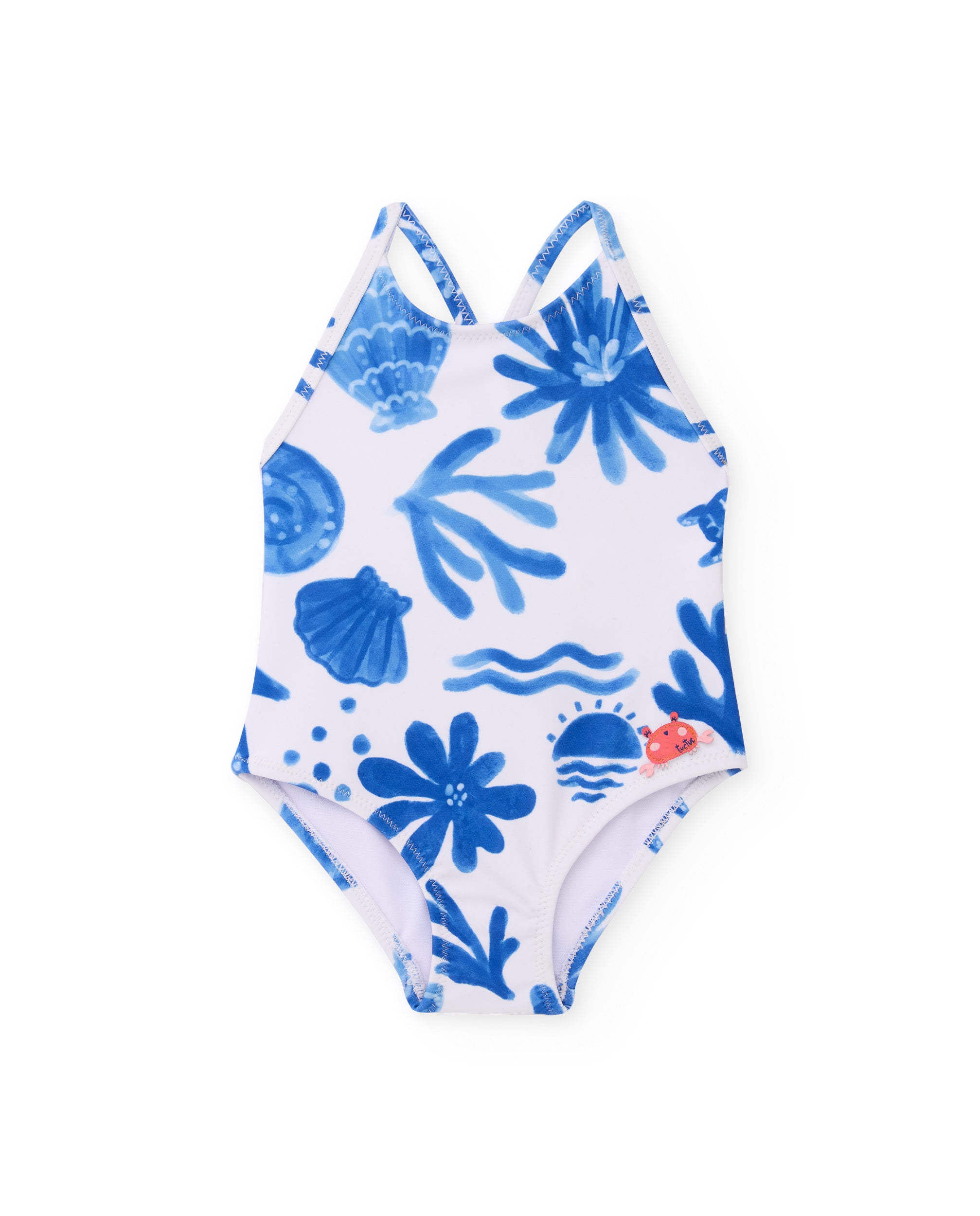 TucTuc Costumi Da Bagno costume bambina bianco stampa mare