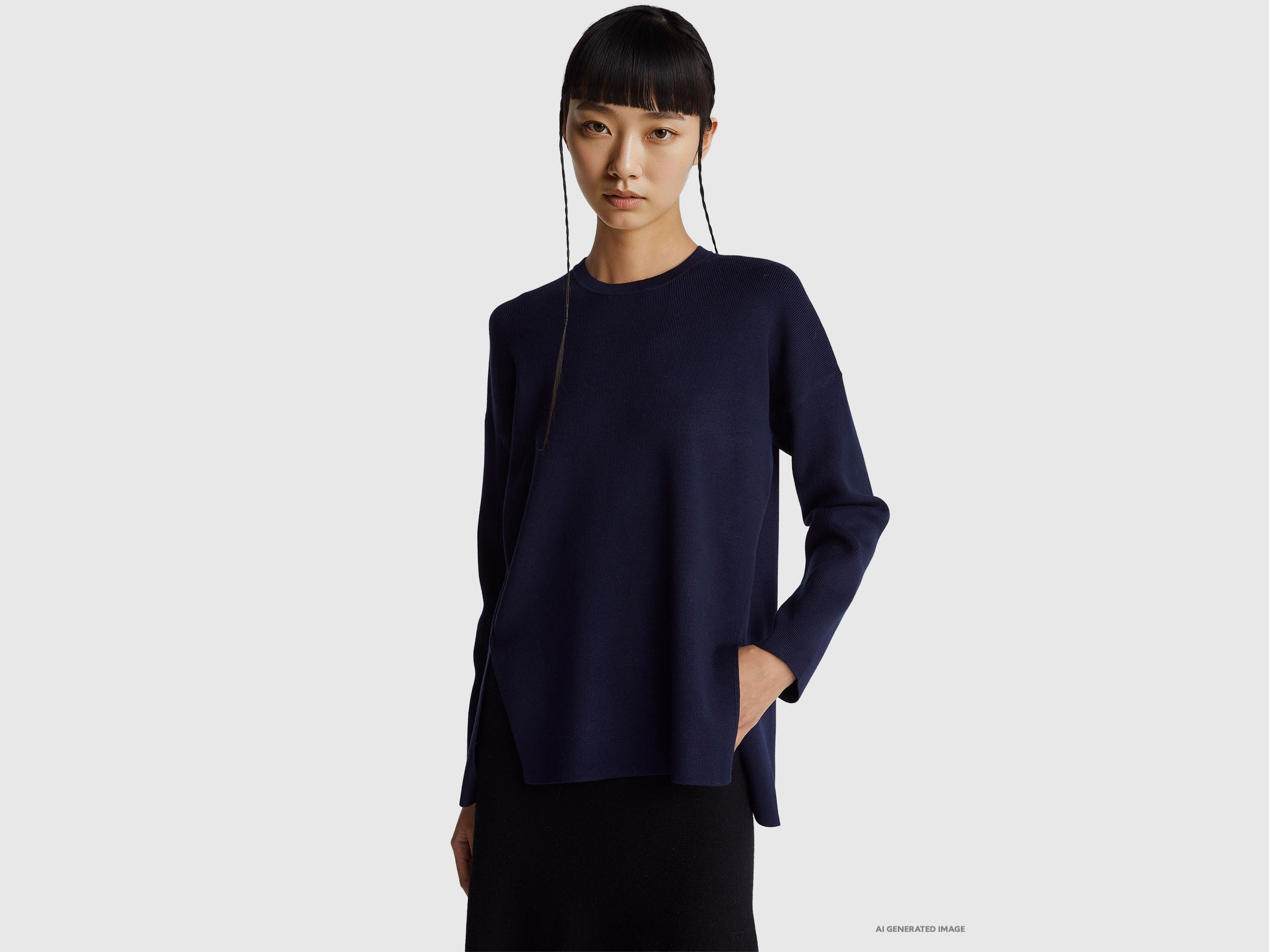 Benetton Maglione con spacchi viscosa Ecovero