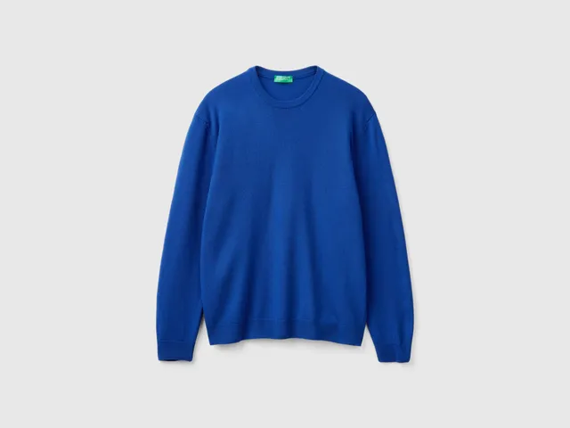 United Colors of Benetton Maglione Girocollo Lana Merino Blu Taglia S