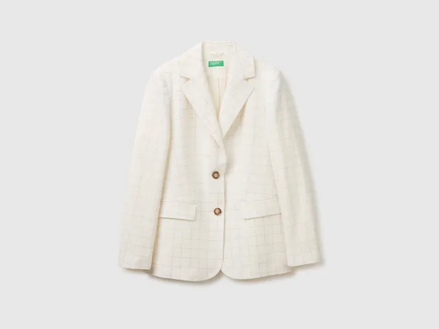 Benetton Checked Blazer giacca quadri lino cotone taglia 42