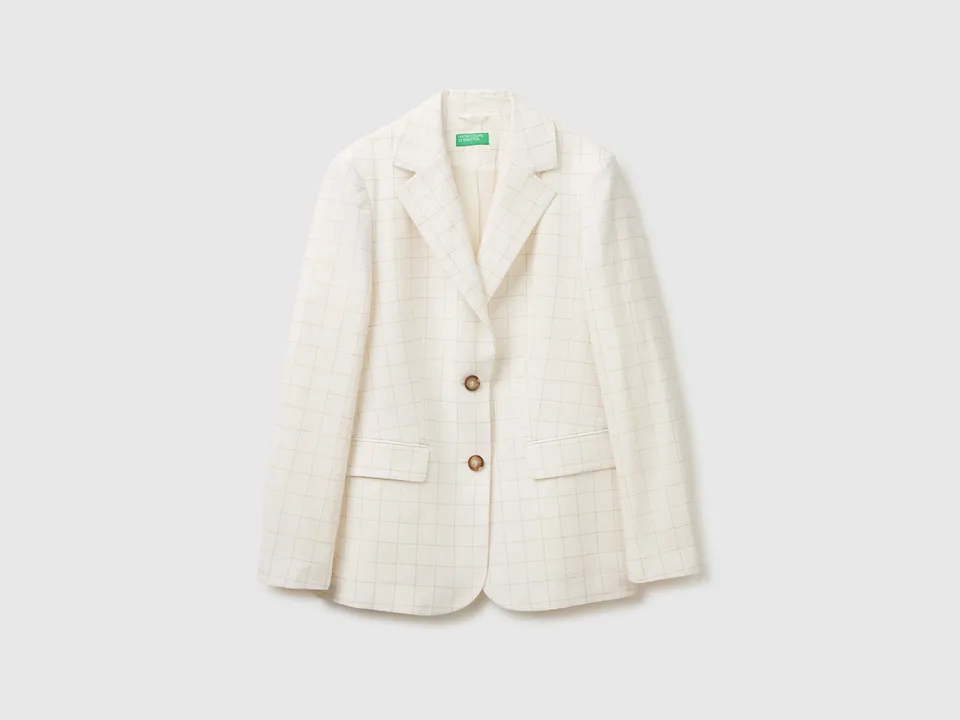 Benetton Checked Blazer giacca quadri lino cotone taglia 42