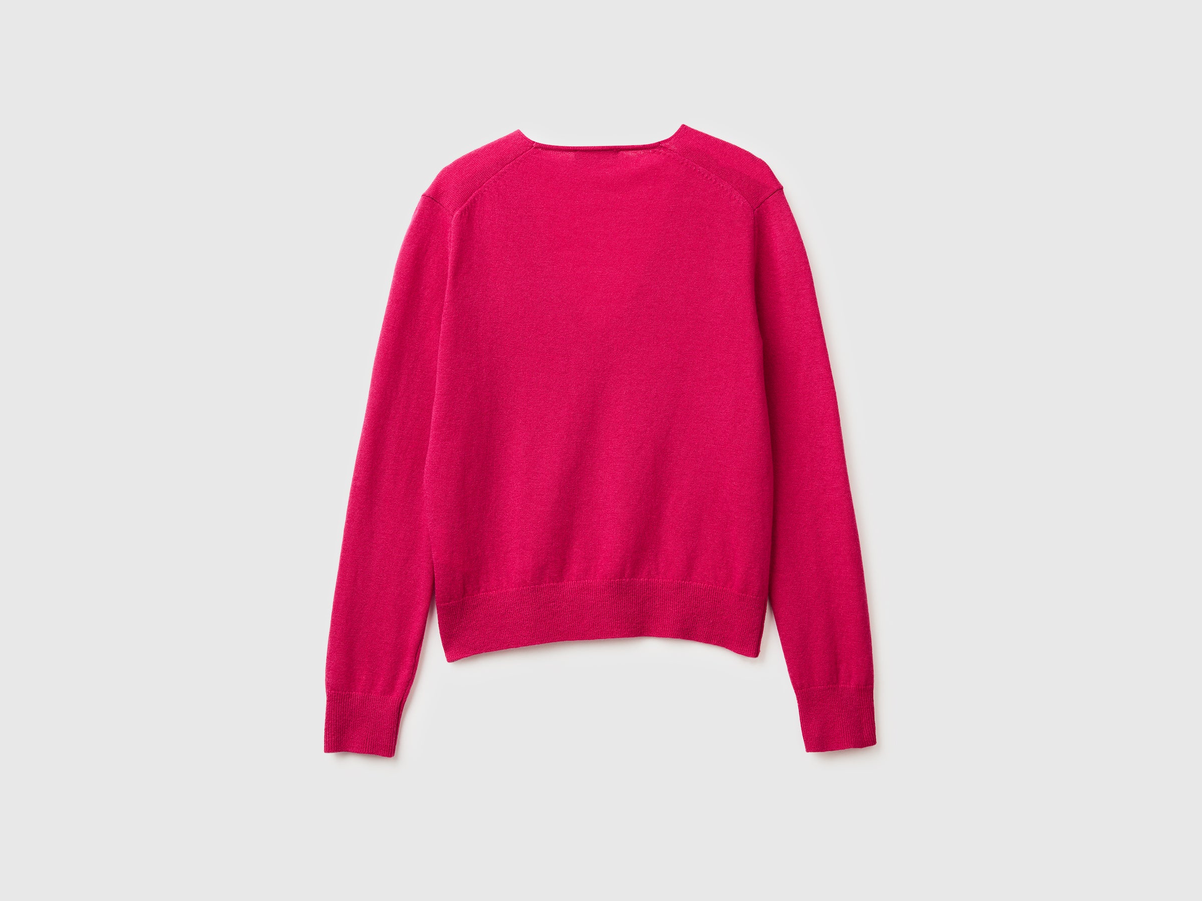 United Colors of Benetton Maglione Fucsia Lana Merino Scollo V