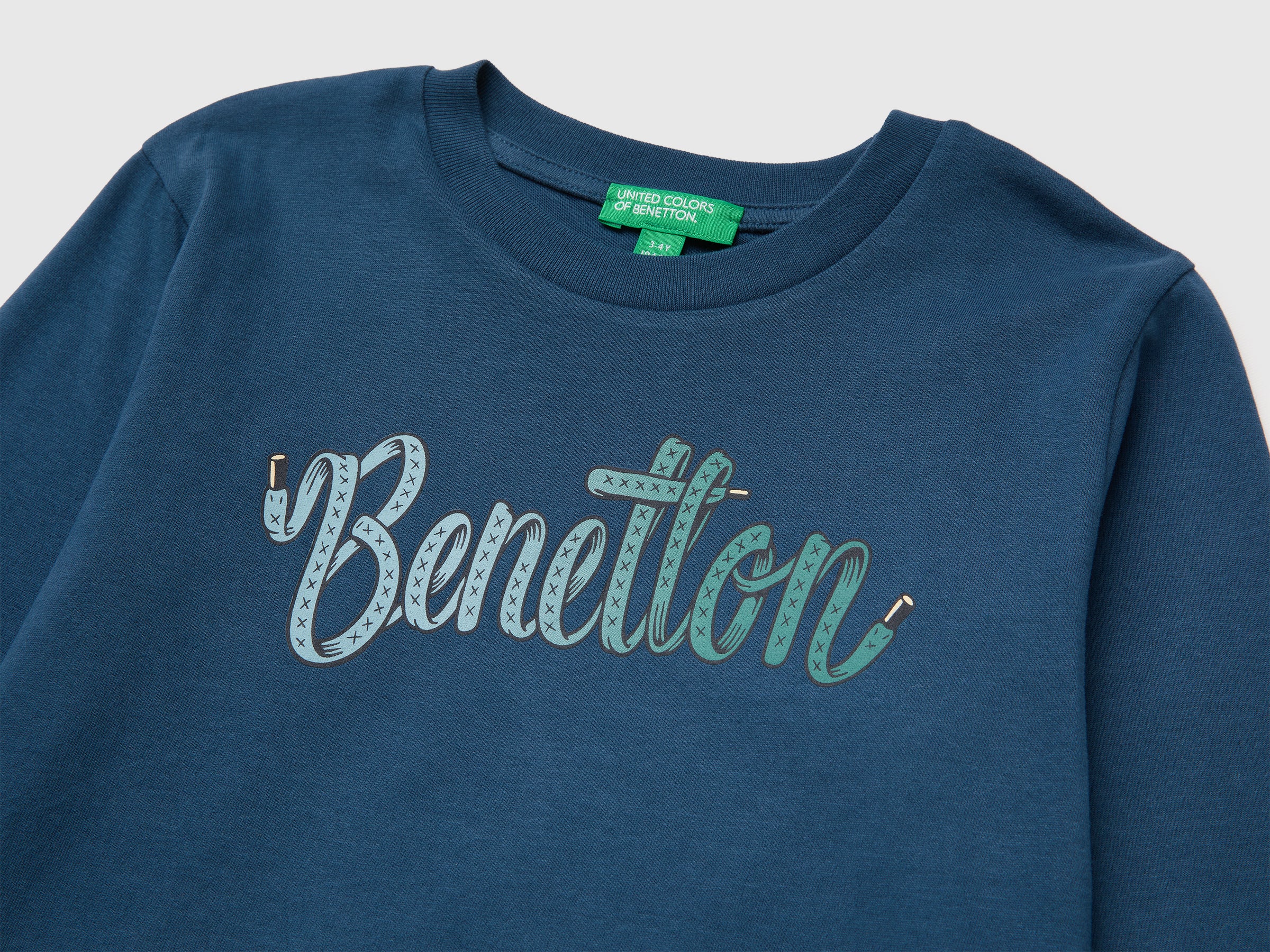 United Colors of Benetton Maglia Manica Lunga Stampa Logo Cotone Bio