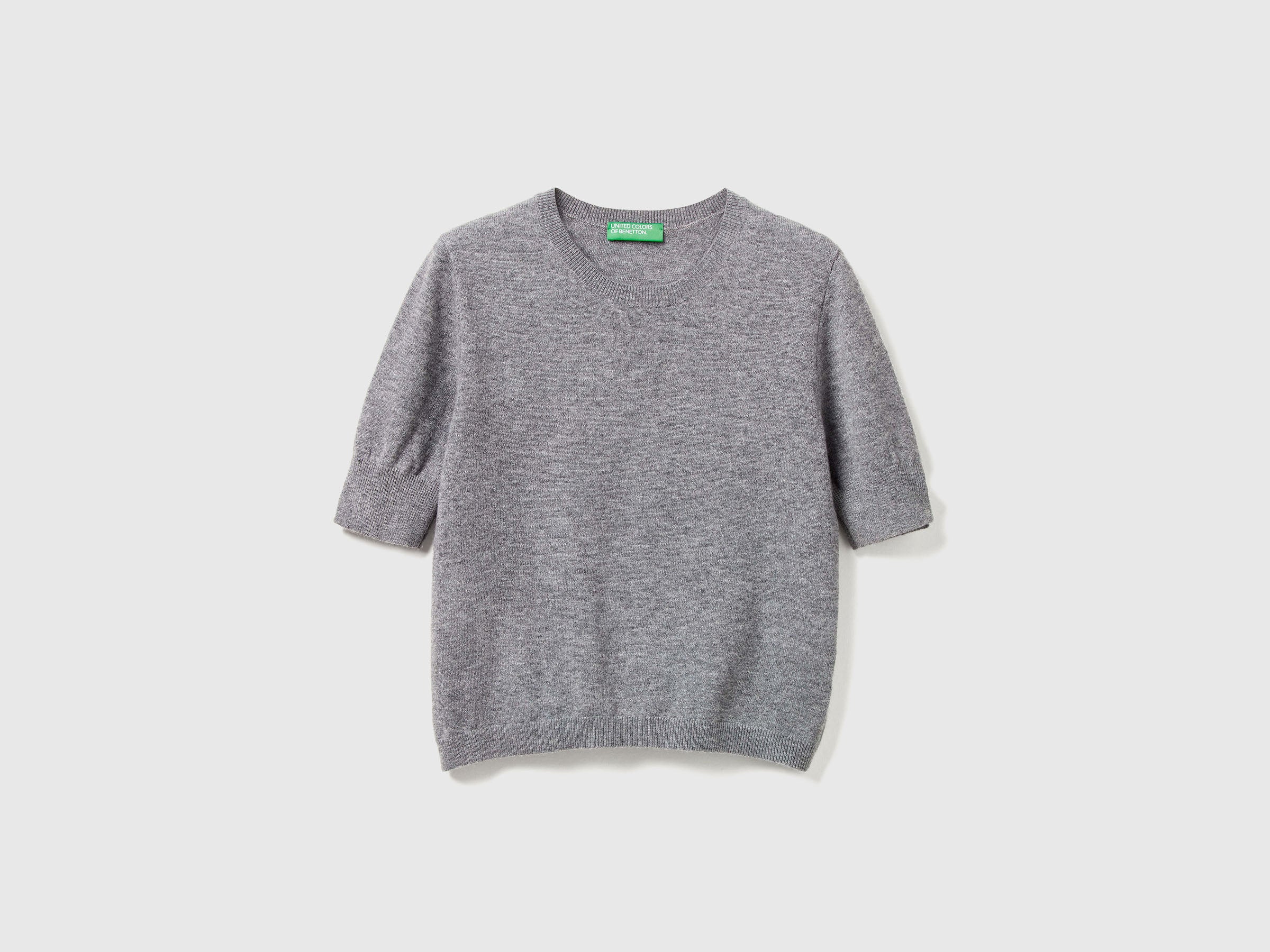 United Colors of Benetton maglione lana Merino grigio maniche corte