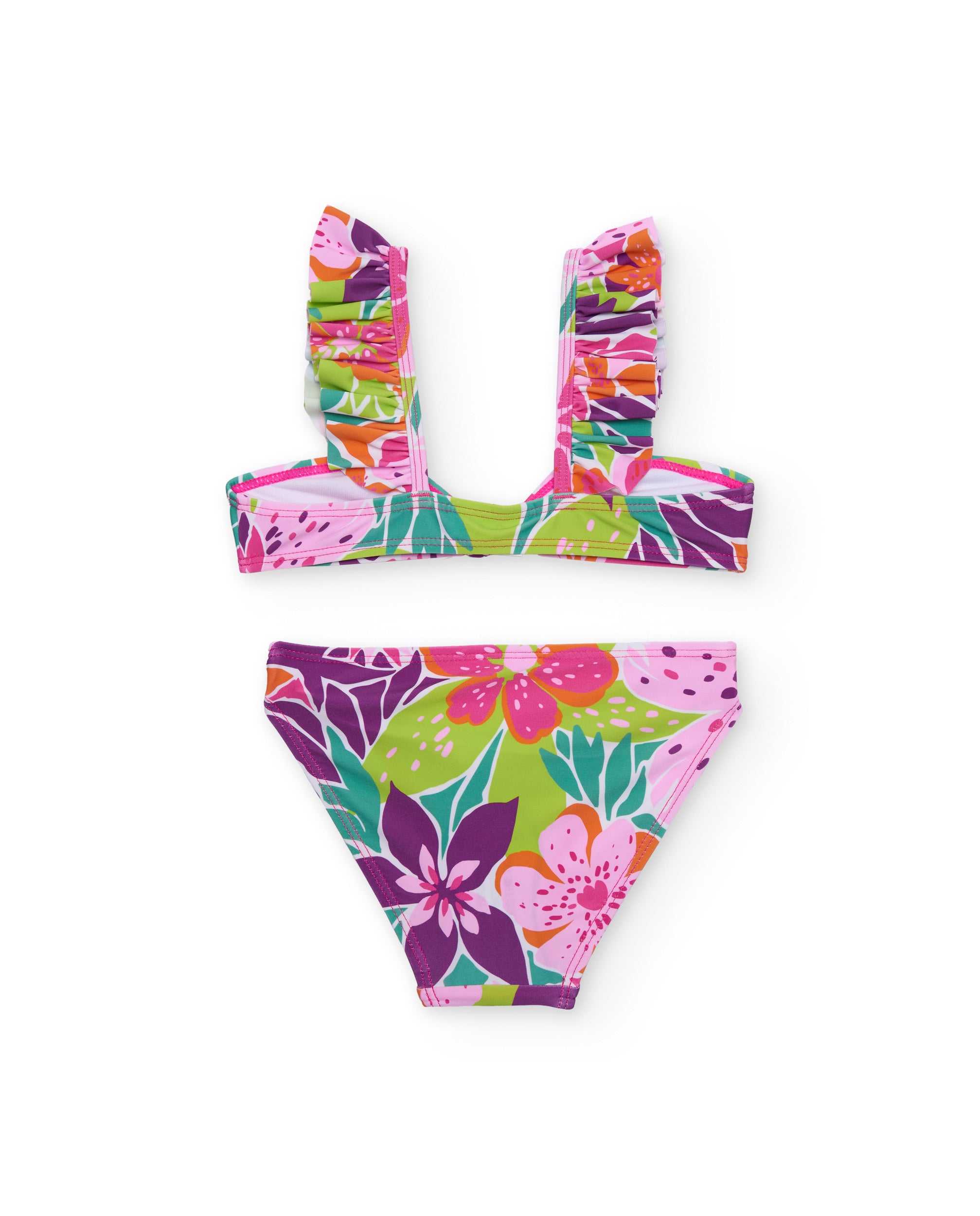 TucTuc Bikini bambina rosa in maglia con volant fiori