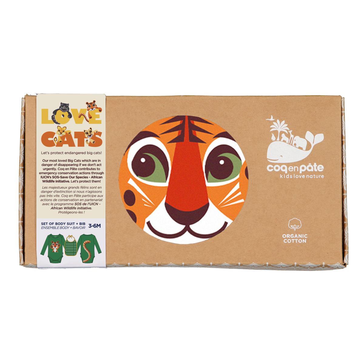 Coq en Pâte Set Nascita Body + Bavaglino Tigre 3-6 Mesi Cotone
