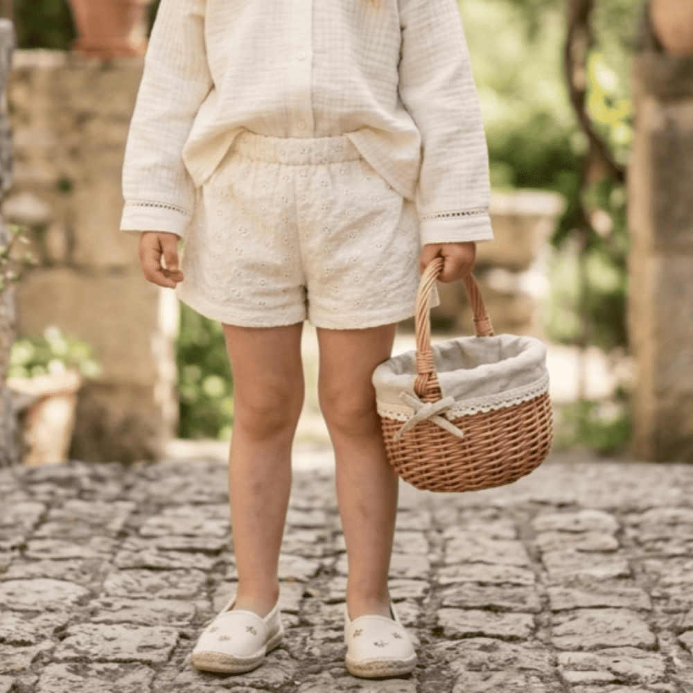 Petite Citrouille Mathilde short bimba garza cotone ecru ricamato