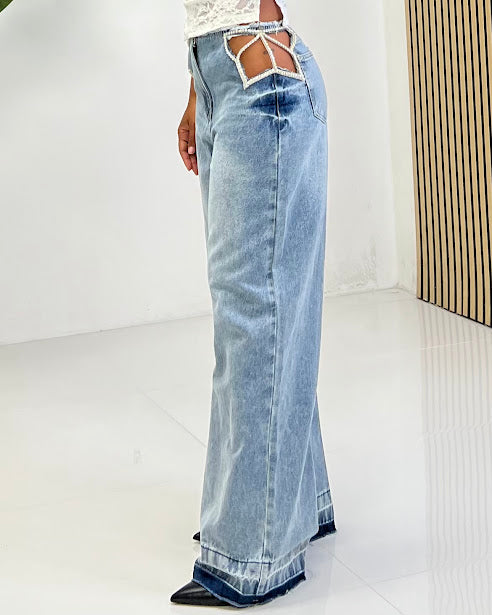 Sottosopra Donna Je91130 jeans strass aperture laterali S