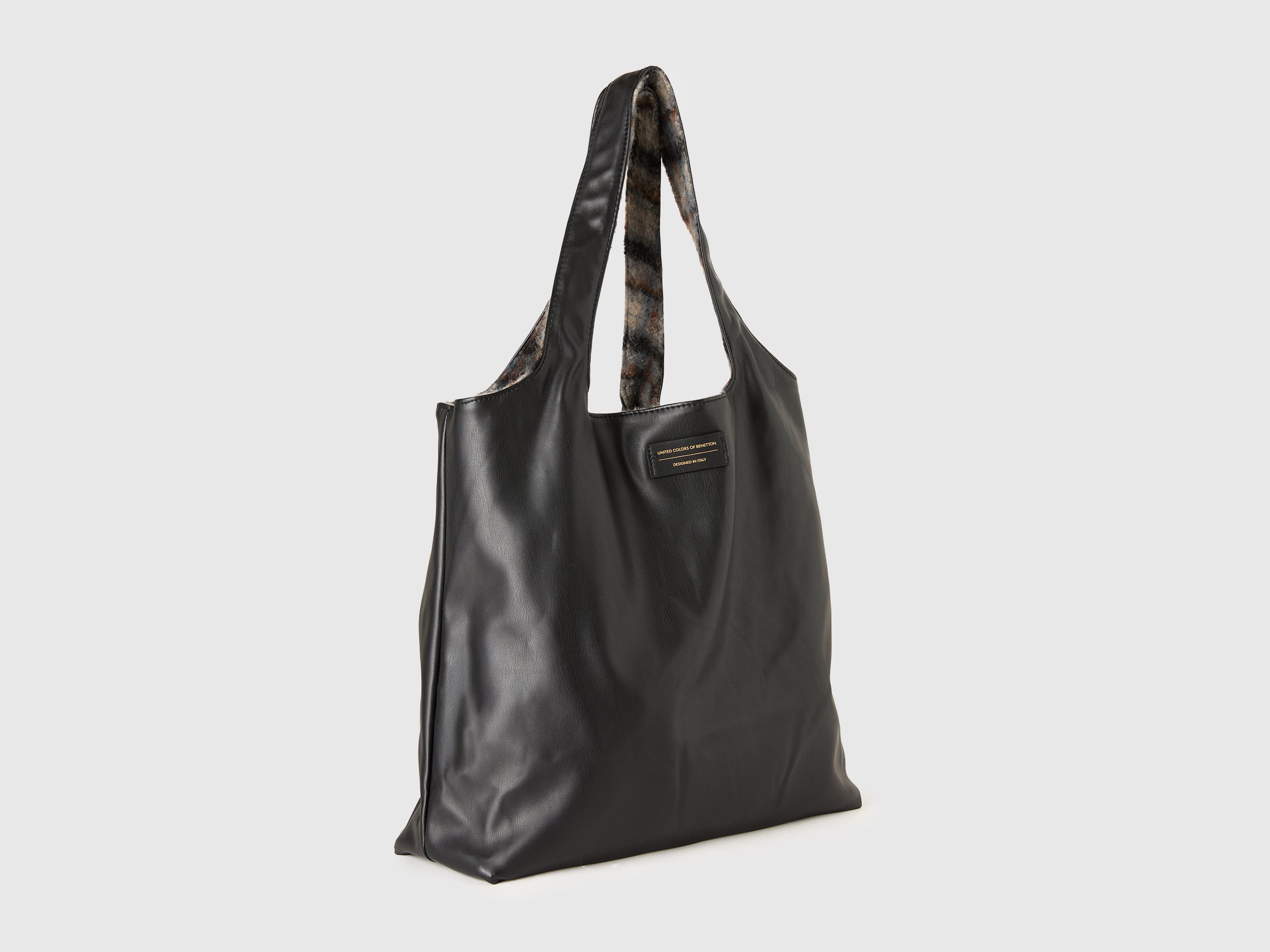 Benetton shopper reversibile tartan borsa donna OS