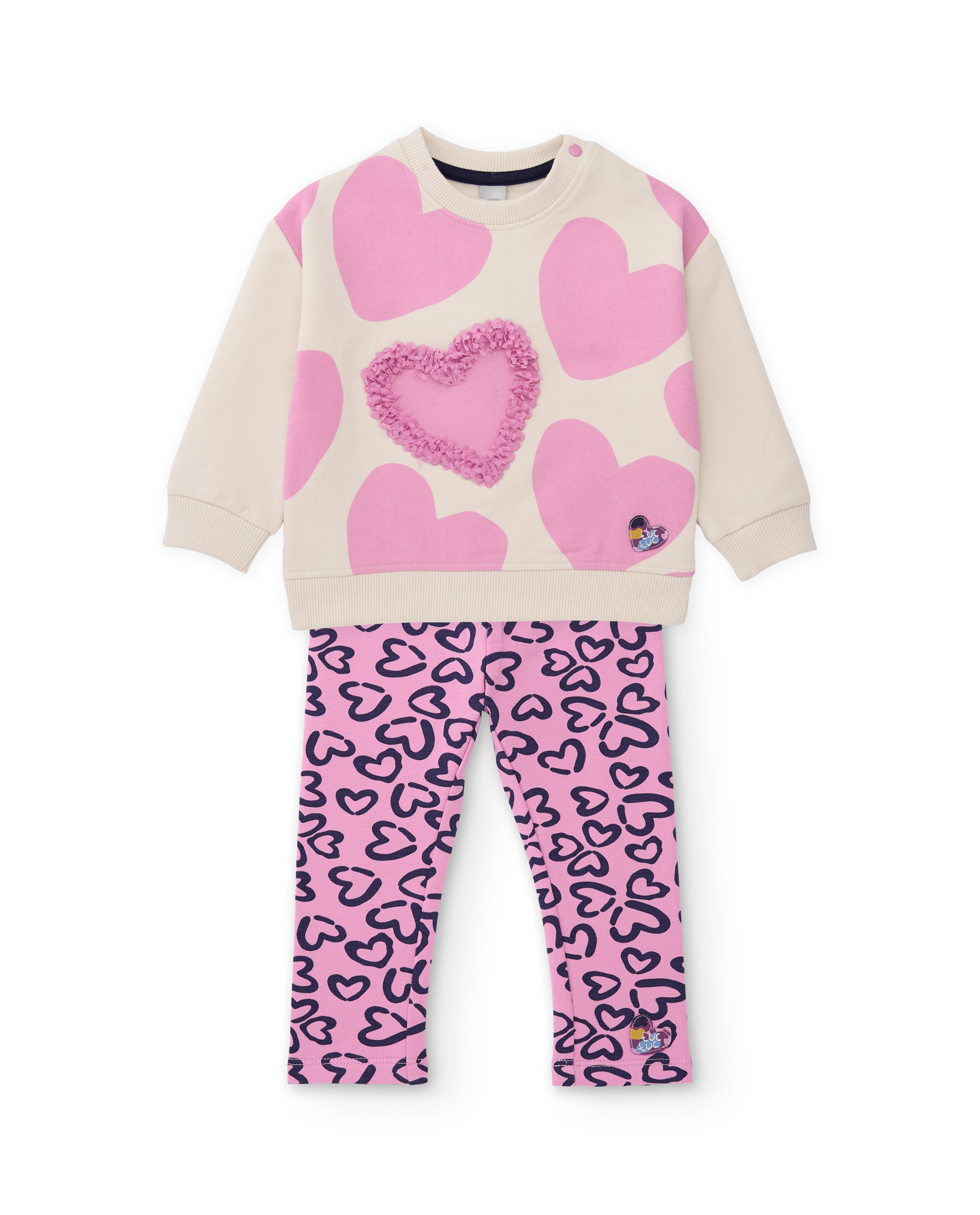 TucTuc Completi felpa e leggings bambina rosa cuori crema