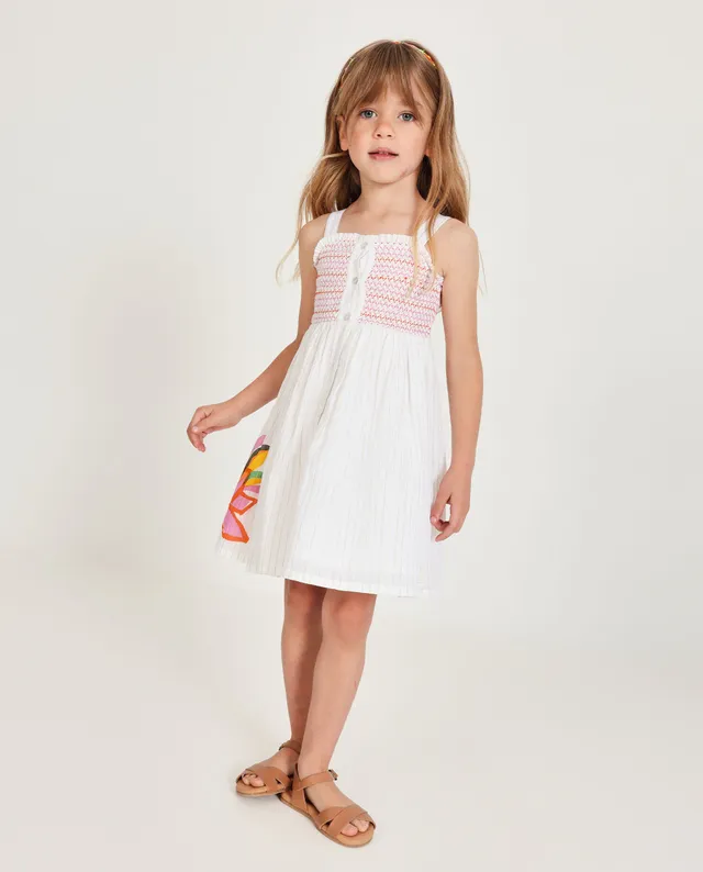TucTuc Vestiti vestito bambina bianco smock floreale cotone