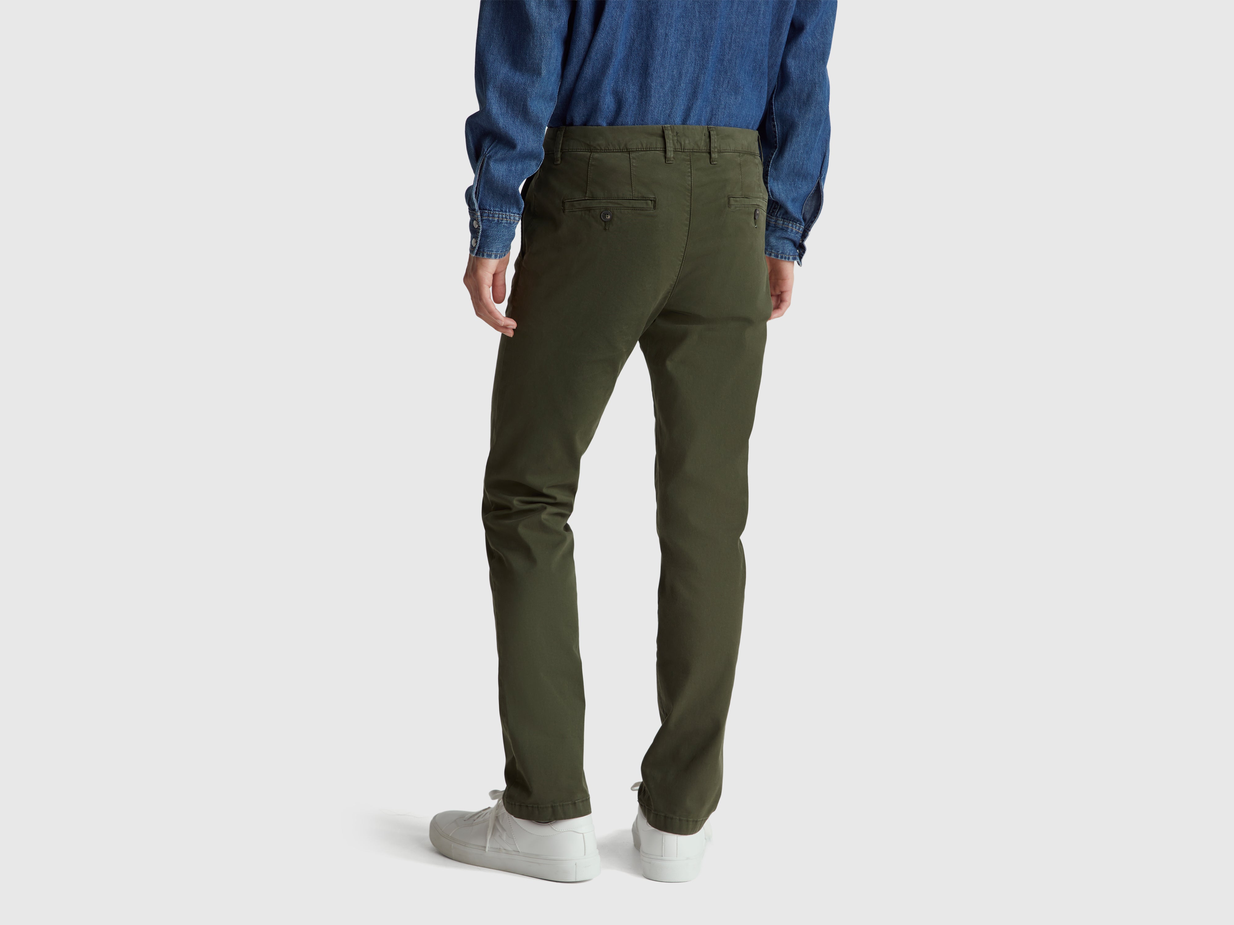 Benetton Trousers chinos verde scuro cotone slim taglia 42