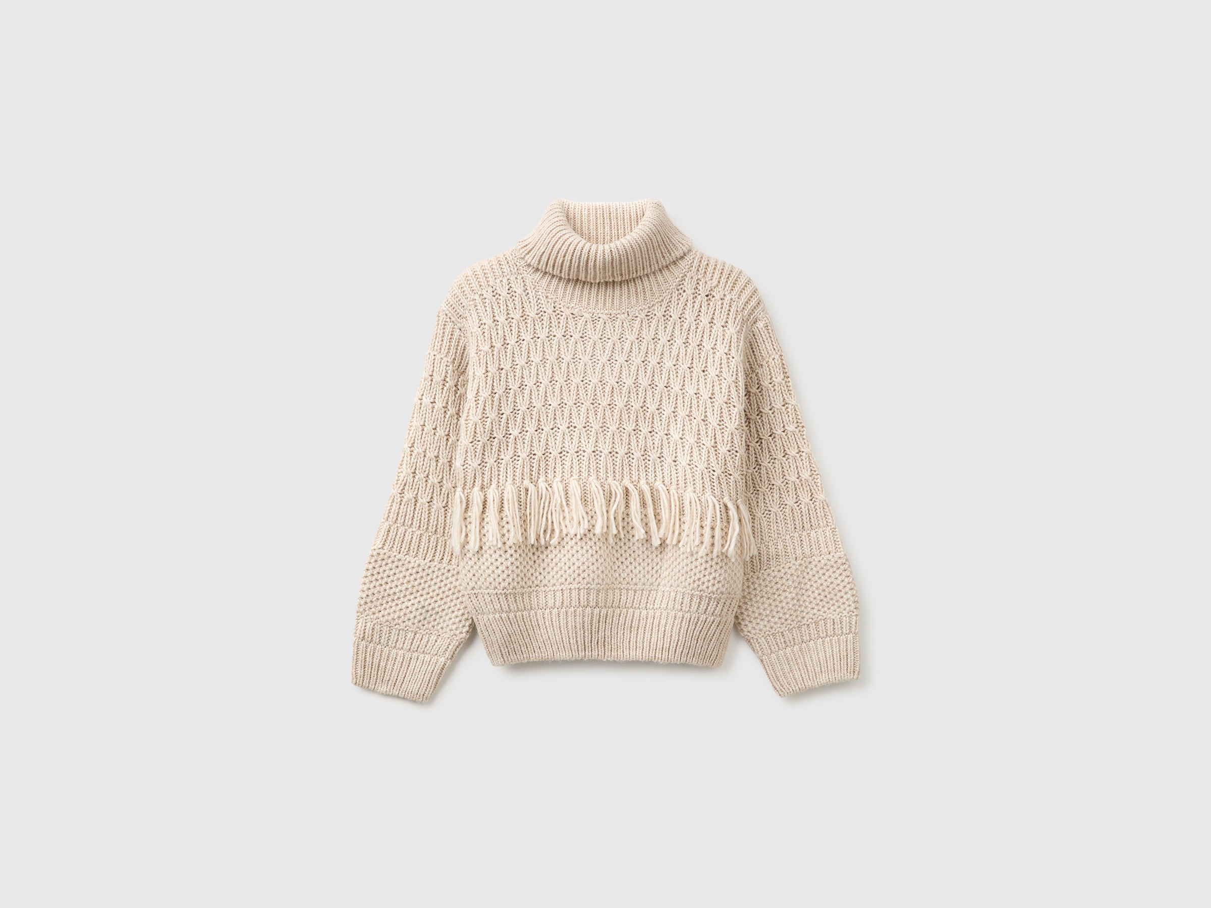 United Colors of Benetton Maglione Frange Misto Lana Collo Alto