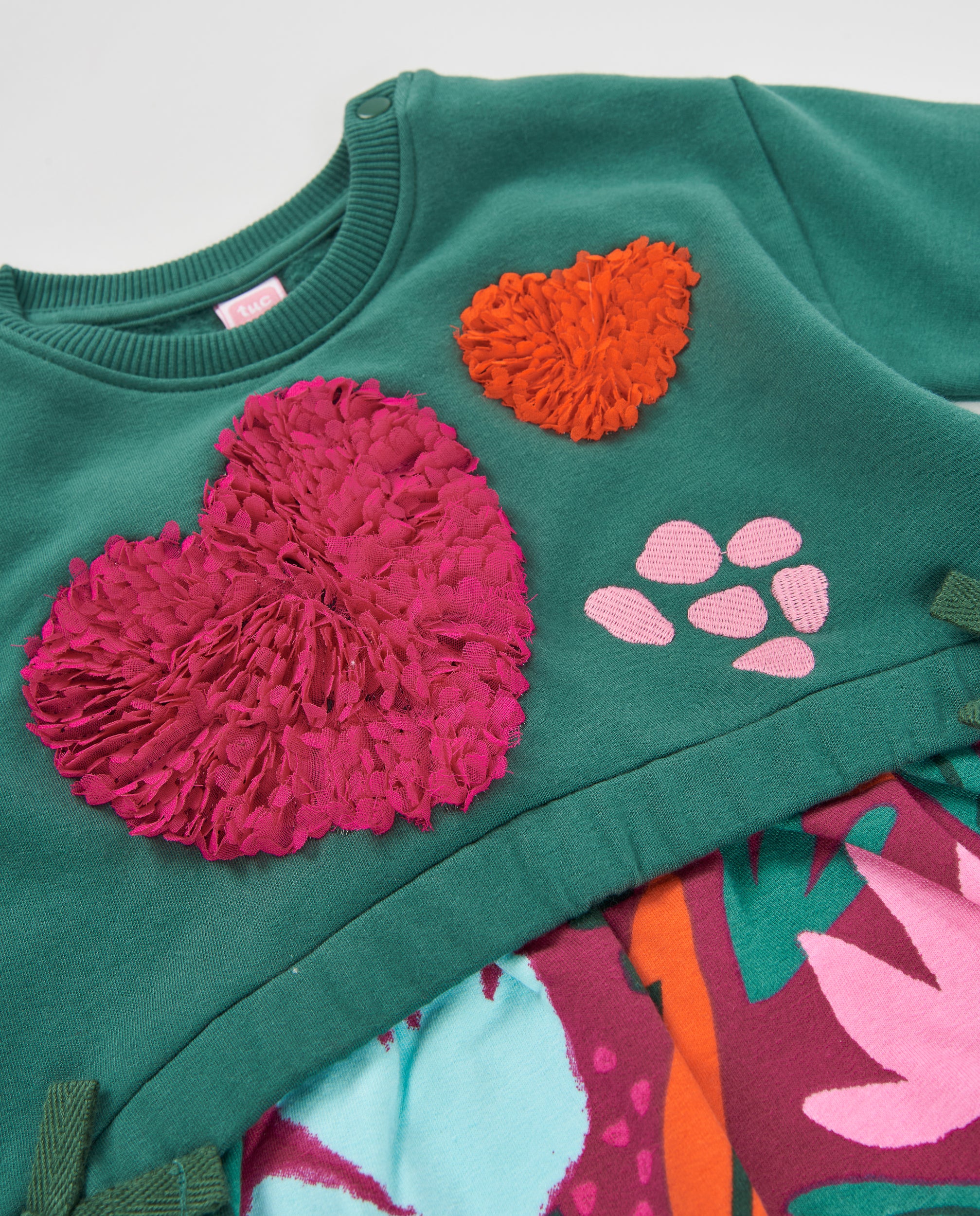 TucTuc Vestiti vestito bambina verde felpa cuori floreale