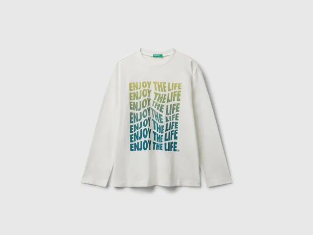 United Colors of Benetton T-Shirts maglietta manica lunga stampa cotone bio