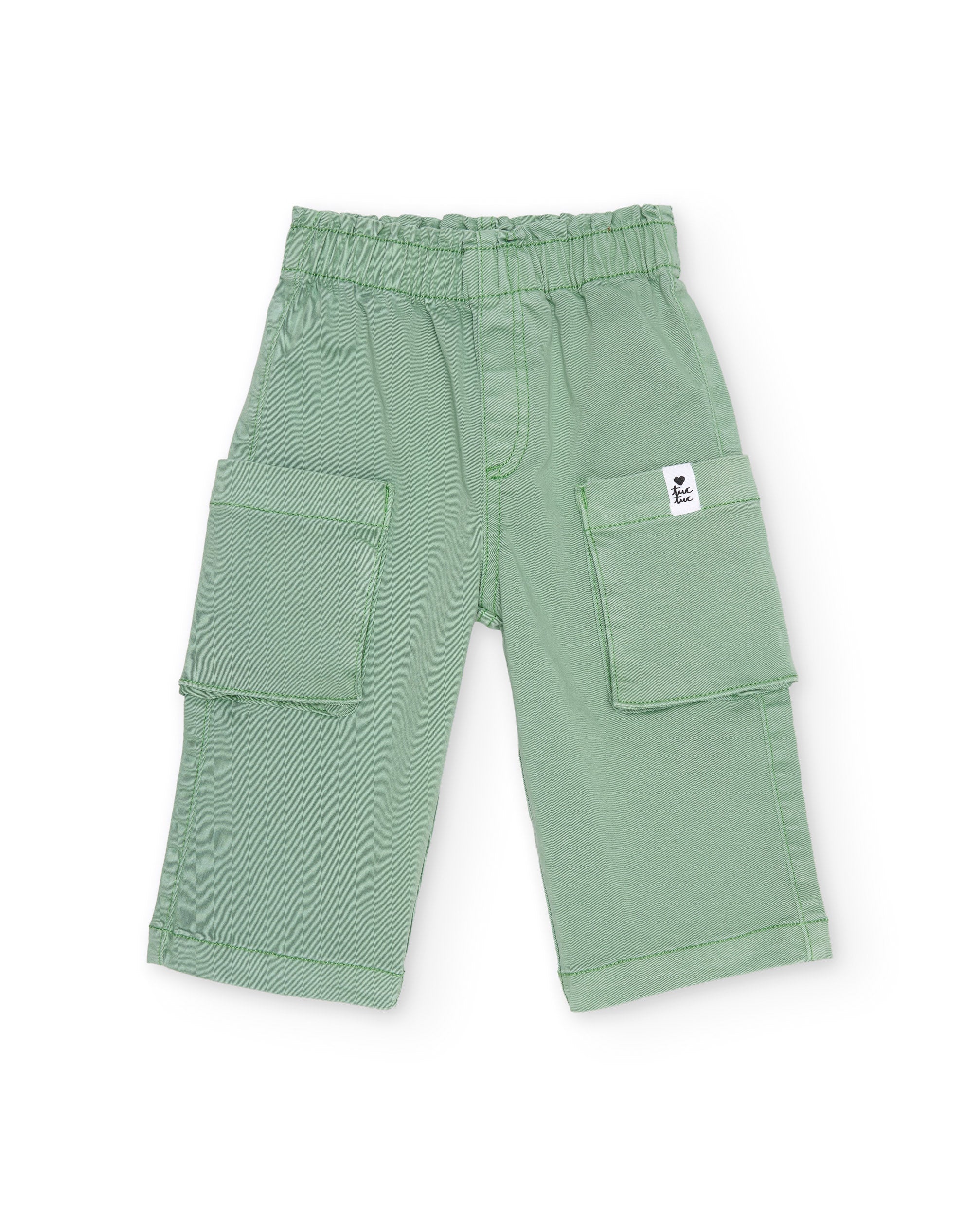 TucTuc Pantaloni cargo bimba verde tasche vita elastica