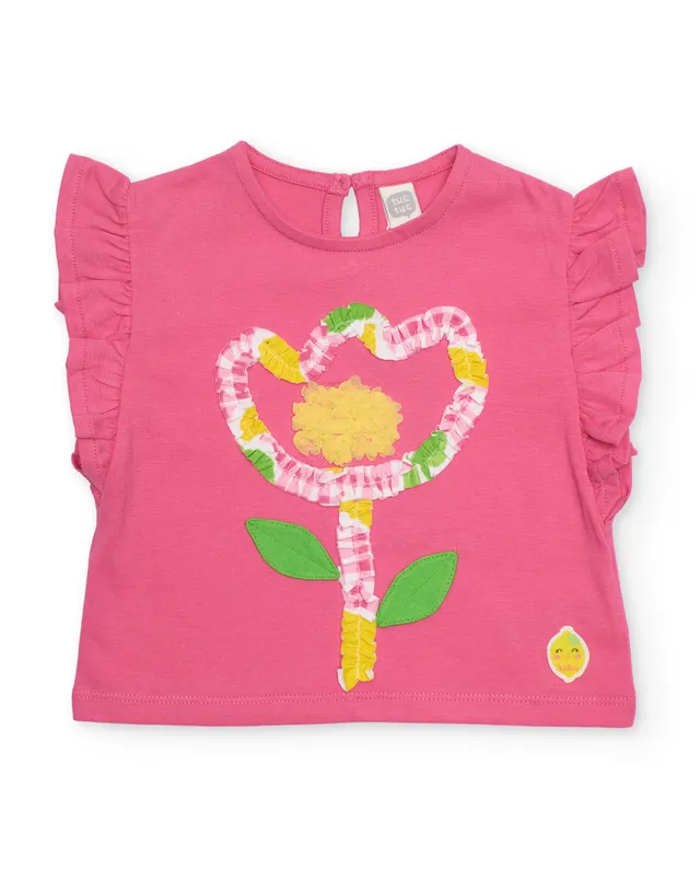 TucTuc Magliette T-Shirt Bambina Rosa Fiore Rilievo