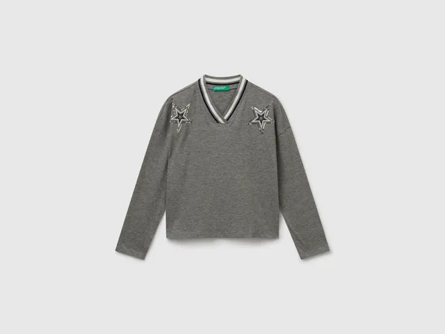United Colors of Benetton T-Shirt Cotone Bio Scollo V Paillettes