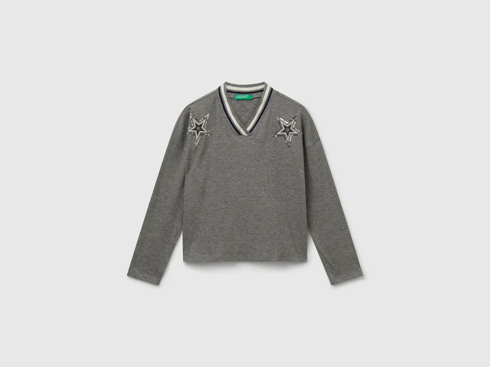 United Colors of Benetton T-Shirt Cotone Bio Scollo V Paillettes