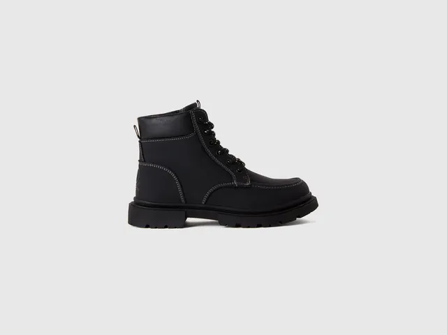 United Colors of Benetton Shoes Anfibi Stringati Neri Zip Gomma