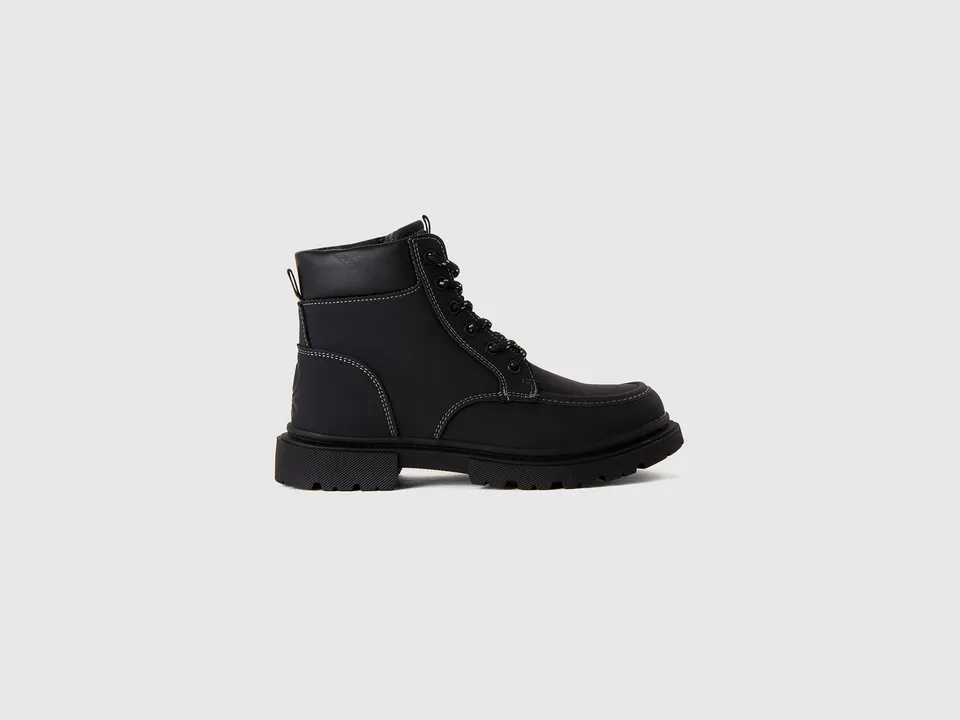 United Colors of Benetton Shoes Anfibi Stringati Neri Zip Gomma