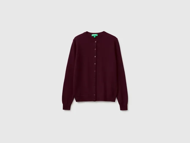 United Colors of Benetton Merino cardigan lana prugna taglia M