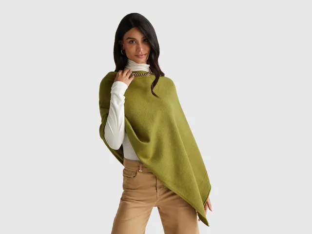 United Colors of Benetton Poncho Misto Cashmere Collo a Punta OS